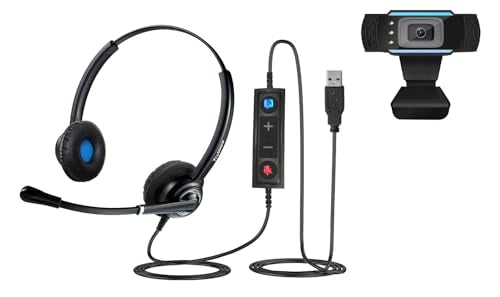 TruVoice Voicepro 20 Headset and Webcam Bundle (Includes Double Ear USB Headset and 1080P Webcam) All-in-One Combination