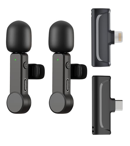 NPTCL Wireless Microphone for iPhone and Android Phones - 2 Pack Cordless Lavalier Lapel Microphone Noise Canceling Lav Mic for Video Recording Vlog TikTok Instagram - style: mic for iphone/android