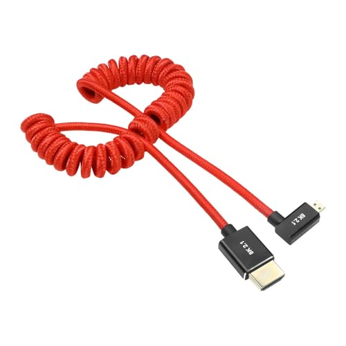 Alvin's Cables Right Angle Micro HDMI to HDMI Cable 8K@60Hz 4K@120Hz, Braided Coiled HDMI 2.1 for Sony A7RIII/A7II/A7M3, Canon R5/M6, Fujifilm X-T4/X-T3, GoPro, Nikon - Red Ultra Durable - color: Red, style: Right Angle micro HDMI