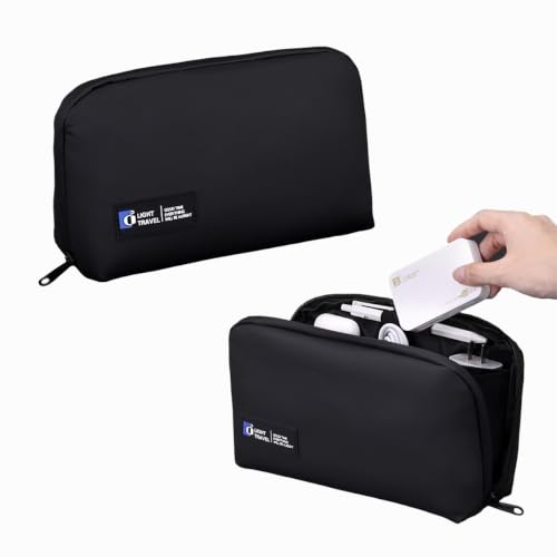 Tech Pouch,Travel Cord Rrganizer Case,Electronics Rrganizer Lightweight Water Resistant Dual Layer Tech Pouch for Cord, Charger, Cables, USB Drive,Phone,Power Bank,Memory Card(Black) - color: Black