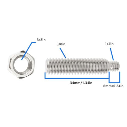 ECSiNG 2pcs 1/4" to 3/8" Threaded Tripod Screw Adapter Stainless Steel with Nuts for Tripod