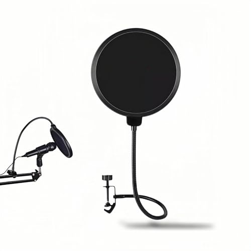 Professional Microphone Pop Filter, Double-Layer Wind Screen with 360° Flexible Metal Arm and Clamp, 5.91 Inch, for Recording Studio, Broadcasting, and Singing – Eliminate Plosives & Hiss