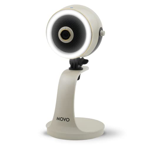 Movo WebMic HD Pro All-in-One Webcam with Mic and Ring Light in Pearl White- 1080p HD Camera, Pro Cardioid Condenser Microphone, LED Ring Light -HD Webcam For Streaming, Video Calls, Recording, Gaming - color: Pearl White