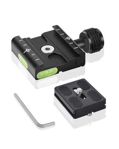 UTEBIT 50mm Arca Swiss Quick Release Plate, with 3/8"&1/4" Screw, Black | Aluminum QR Clamp Adapter Set, Built-in Bubble Level Compatible with Manfrotto DSLR Camera Tripod Ball Head Monopod