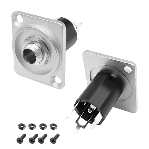 MEIRIYFA 6.35mm Stereo Audio Panel Mount Socket, D-Type 1/4 Inch TRS/TS Female Stereo Audio Connector Panel/Chassis Mount for Microphone Speaker Amplifier Mixer - 2 Pack (Sliver) - color: Sliver