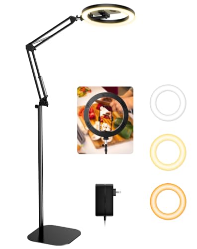 Ring Light with Stand Tripod for iPhone – Upgrade 1800 Lumens 10” Overhead Phone Tripod with Light, 2X Brighter Lighting for Video Recording, TikTok, YouTube, Streaming & Content Creator Essentials - size: 70.8" tall - Clip-On (High Brightness)