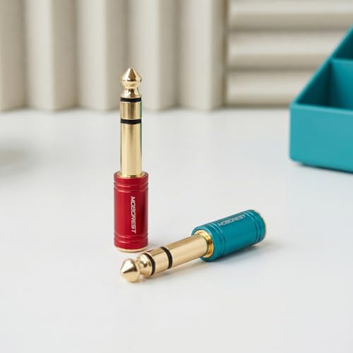 MOBOREST 1/4 to 3.5mm Headphone Adapter, 6.35mm Male to 1/8 Female Stereo Audio Jack Cable for Amp, Guitar, Piano, Mixer, Speaker, 2-Pack (Red & Blue) - color: 1RED+1BLUE