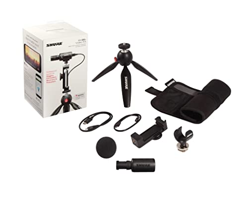 Shure MV88+ Video Kit - Digital Stereo Condenser Microphone for Apple and Android, with Manfrotto PIXI Tripod, Phone Clamp, Mount, iOS and USB-C Cables for Next-Level Connectivity (MV88+ Video KIT) - style: MV88+ Video Kit (Old Package)