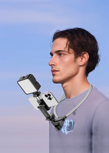 Magnetic Neck Phone Holder with Light, Hands Free Selfie Tripod Chest Mount Filming for iPhone 16 Samsung GoPro DJI Insta360, Neck Phone Holder for Recording POV Video Vlog - size: S7PRO Magnetic Version w Light
