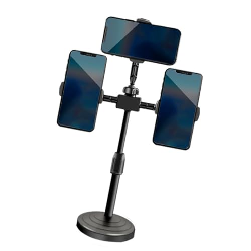 Triple Clip Phone Mount Adjustable Telescoping Desk Stand for Live Streaming Video Conferencing Multiple Angle Shootings