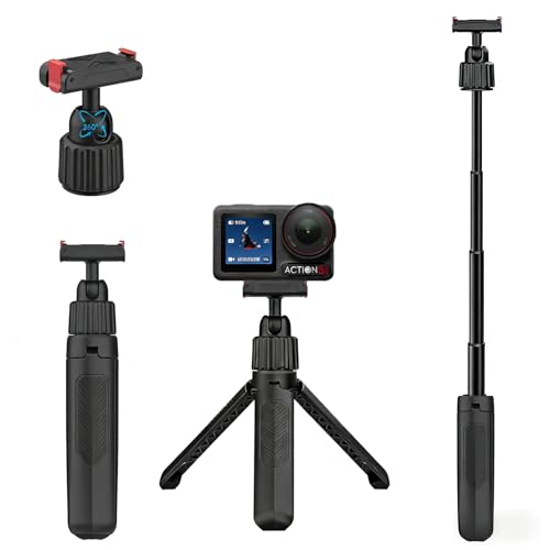 15.7" Extendable Magnetic Selfie Stick Tripod for DJI Osmo Action 5 Pro 4 3 Accessories, Portable Vlog Grip Stand with Dual-Lock Buckle, 360 Rotate Ball Head for Vertical Shooting, Black - size: Action 5 Pro/4/3