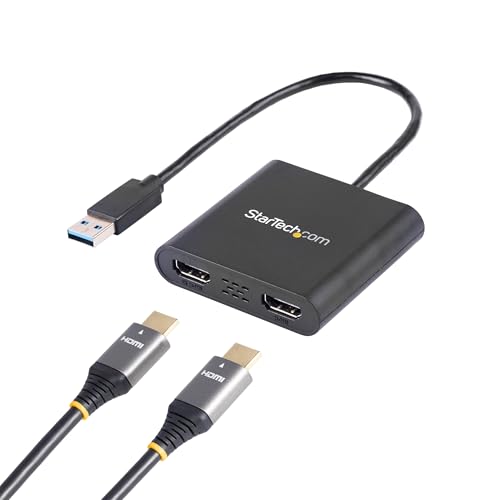 StarTech USB-A 3.0 to Dual HDMI Adapter, 4K 30Hz + 1080p 60Hz, Windows only | USB 5Gbps to 2x HDMI external graphics, 1x 4K 30Hz + 1x 1080p 60Hz, Extend or mirror - style: Windows Only