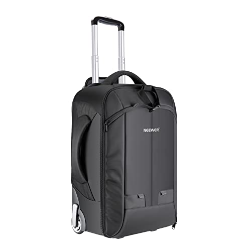Neewer 2-in-1 Rolling Camera Bag Backpack Suitcase Style Convertible with Double Handle, Shockproof Trolley Case with Removable Padded for SLR/DSLR Cameras Tripod Lenses (Black/Red) - style: Nw3300-r