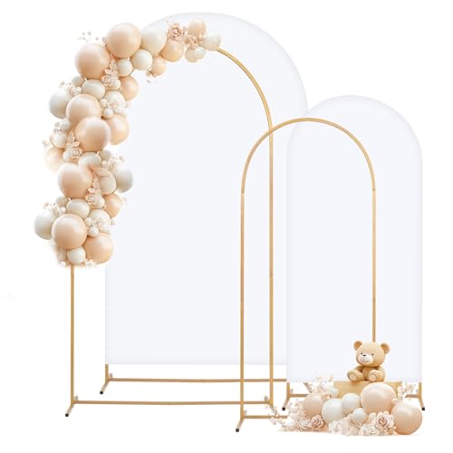 Toolterritary Metal Arch Backdrop Stand and Cover Set, 8FT, 7.2FT Party Backdrop, Easy to Assemble, Backdrop Stand for Parties, Birthday, Baby Shower - color: White, size: 8ft,7.2ft
