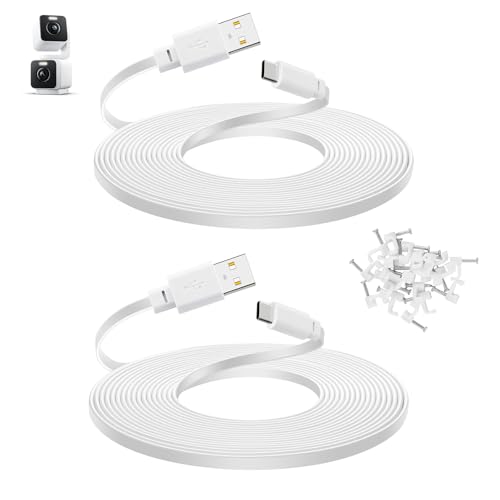 2-Pack 30 ft Cable for WYZE Duo Cam Pan Camera, Long Flat Power Extension Cord, White