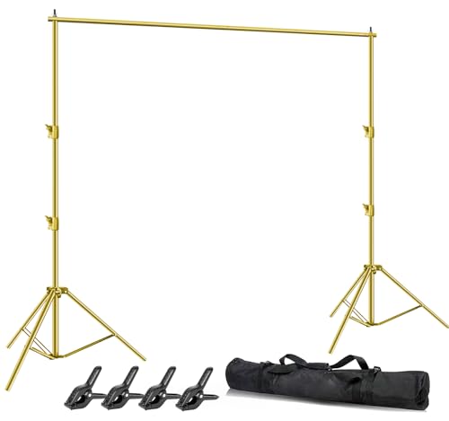 HYJ-INC Photo Video Studio Backdrop Stand- Titanium Gold, 12(W) x 10(H) ft Heavy Duty Adjustable Photography Muslin Background Support System Kit with Carry Bag,4 Spring Clamps