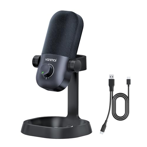 USB Microphone for PC, Gaming, Podcasting, Streaming, Recording, Cardioid Condenser Mic with Noise Cancellation, Mute Button, Volume & Monitor Control, Plug & Play for YouTube - color: Black