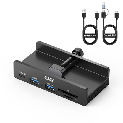 EJAY Clamp USB Hub Desk Mount, 5-in-1 Aluminum Mountable USB C Hub with SD/TF Card Reader, 59" Long Cable Under Desk USB Hub for iMac, MacBook, Floor PC, 5Gbps Desktop Hub, Black - color: Black