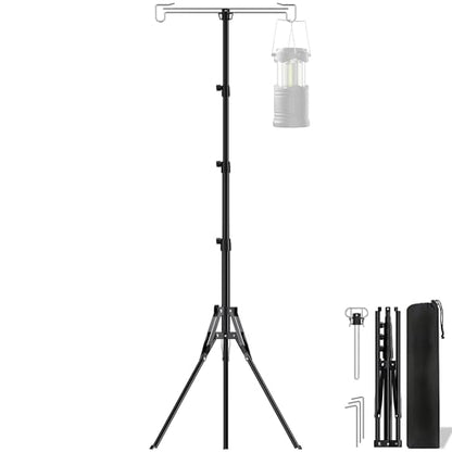 Telescopic Height Adjustable Camping Lantern Tripod Stand | 2-Hook Lantern / Light Hanger Holder for Outdoor Camping Tent RV, Night Fishing & Patio - size: 5ft 1"