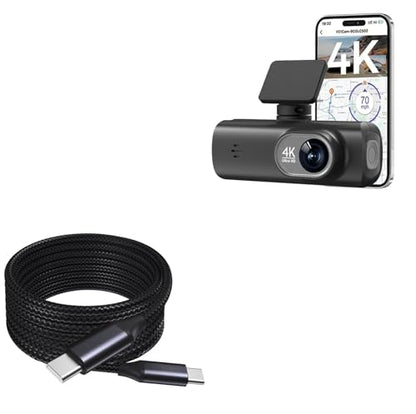 BoxWave Cable Compatible with VisionX 4K Digital Camera - DirectSync PD Cable (10ft) - USB-C to USB-C (100W), Long Type C Braided Nylon Alloy Fast Charge - Jet Black
