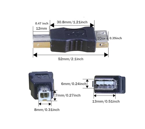 USB TypeB Male Print Adapter toUSB2.0TypeA Female Converter2pcs | USB A Female to USB B Male Connector Type A Female to USB Type-B Print Male Plug