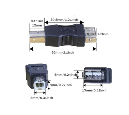 USB TypeB Male Print Adapter toUSB2.0TypeA Female Converter2pcs | USB A Female to USB B Male Connector Type A Female to USB Type-B Print Male Plug
