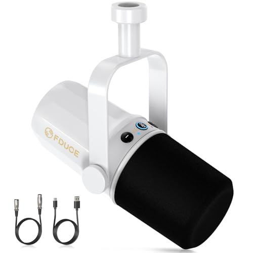 FDUCE SL40 Dynamic Microphone for Podcasting, Gaming, Live Streaming and Recording, Built-in Headphone Output, LED Mute Button, All-Metal USB/XLR, Voice Isolation Technology (White) - style: SL40 White