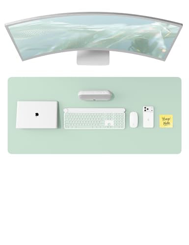 YSAGi Leather Desk Protector, Office Mat, Large Mouse Mat, Non-Slip PU Leather Blotter, Laptop Desk Pad, Waterproof Writing Pad for Office and Home (Pale Green, 47" x 17") - color: Pale Green, size: 47" x 17"