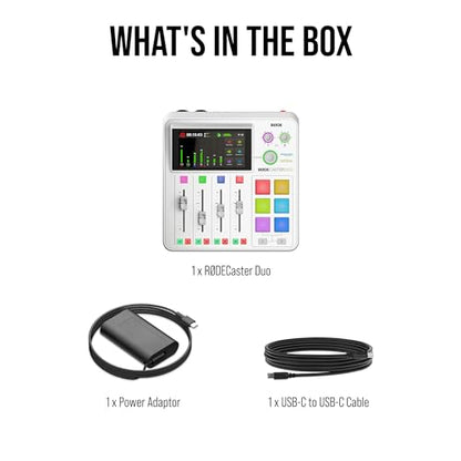 RØDE RØDECaster Duo Compact All-in-One Audio Production Solution for Podcasting, Streaming, Music Production and Content Creation (White) | Compact 2-Input Studio with Revolution Preamps, Built-in Series Iv Wireless Receiver, 5.5 Touchscreen, USB-C - colo