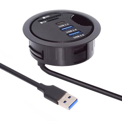 Cablecc 2 Port USB 3.0 Hub SD TF USB-C USB Splitter 60mm Desk Grommet Dock Station Micro-SD Card Reader for Desktop PC(USB3.0+USB-C+SD/TF) - style: 2USB3.0+SDTF+USBC