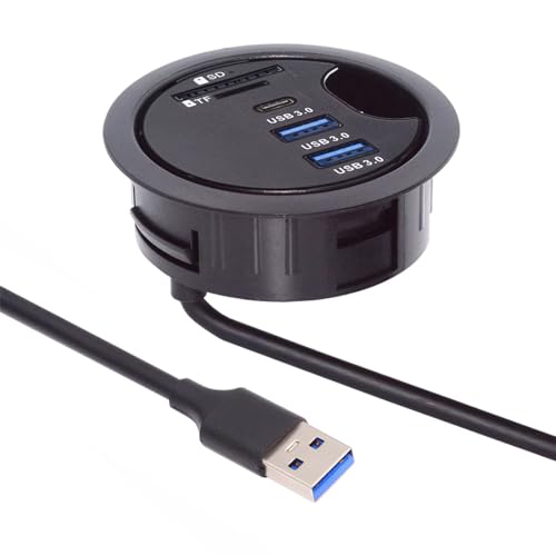 Cablecc 2 Port USB 3.0 Hub SD TF USB-C USB Splitter 60mm Desk Grommet Dock Station Micro-SD Card Reader for Desktop PC(USB3.0+USB-C+SD/TF) - style: 2USB3.0+SDTF+USBC