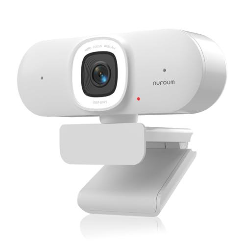 Nuroum V15AFL 2K Webcam with Ring Light for Streaming, Autofocus Webcam for PC w/Noise Cancelling Dual Mics, 1080P 60fps, 75° FOV&Lightweight, USB Web Camera Plug&Play for Zoom/Teams/OBS/Xsplit, white