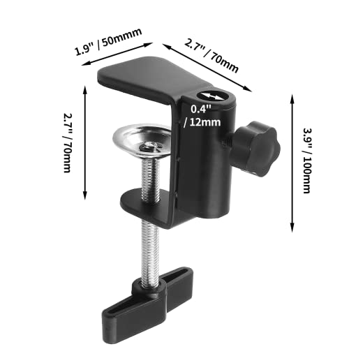 C-Clamp Base Stand Mounting Accessory, Metal Black Table Mount Desk Light Holder for Desktop Lamp Monitor Microphone Mic Arm Stand (12mm/0.47" Dia Hole)