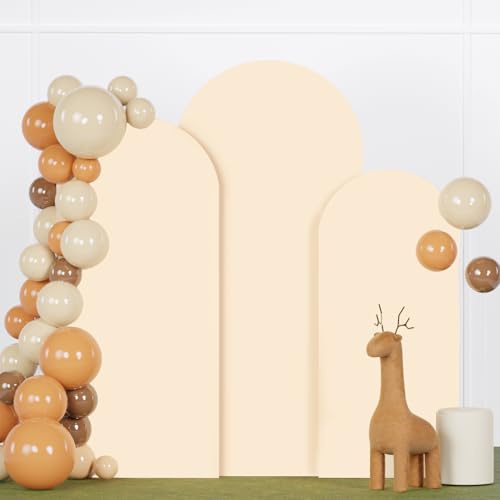 FANPROMS Wedding Arch Cover Beige 5ft 6ft 7ft Spandex Arch Backdrop Cover Set of 3 Balloon Arch Cover Backdrop Fabric for Banquet Chiara Arch Stand Cover for Bridal Shower Party Decorations - color: Beige, size: 5FT, 6FT, 7FT