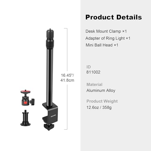 Camera Desk Mount Table Stand with 360° Ball Head, Table Light Stand with 1/4" Screw & C Clamp, Webcam Stand Mount for DSLR Camera Video Light Ring Light Live Streaming Vlog (811002) - style: 811002 - Table Stand