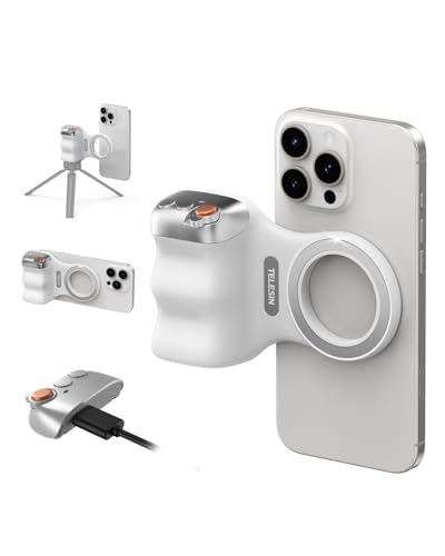 TELESIN Fun Shot Magnetic Phone Camera Grip 2 for iPhone/Android with Detachable Wireless Shutter Remote - Supports Native Camera - 1/4" Tripod Screw - Comfort Ergonomic Camera Grip Handle Holder - color: Matte White