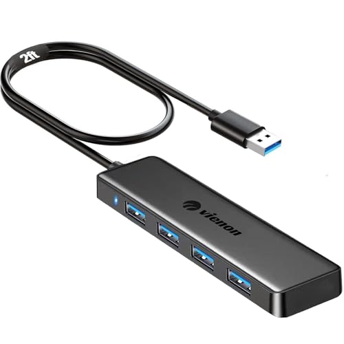 USB 3.0 Hub, VIENON USB Hub with 4 USB 3.0 Female Ports, USB Splitter USB Extender for PC, Laptop, Flash Drive, HDD, Console, Printer, Camera,Keyborad, Mouse-2ft - size: 2FT