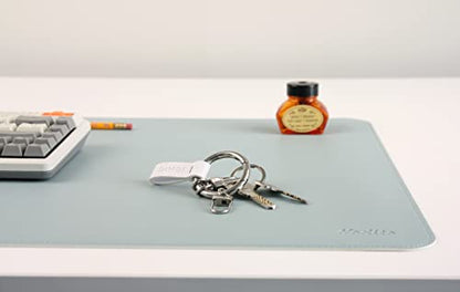 DeskPaw Dual-Sided Leather Desk Pad,Blotter for Laptop Computer,Mouse Pad,Writing,Drawing,Arts and Craft Mat (Blue/Silver, 17" x35”) - color: Blue/Silver, size: 17"x35"