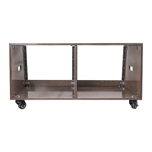 Sound Town DIY 2 x 8U Slanted Studio Rack with Solid Baltic Birch Plywood, Casters, Weathered Brown for Recording Room, Home Studio (SDRK-D8TB) - size: 2 x 8U, Weathered Brown