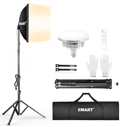EMART 1PACK Softbox Lighting Kit, 16"X16" Softbox Photography Lighting Kit with 135W 3000-6500K LED Bulb & Remote, 65" Adjustable Tripod, Studio Lights for Photography, Live Streaming, Video Recording - color: 135W (3000-6500K), size: 16"X16"-1 Pack