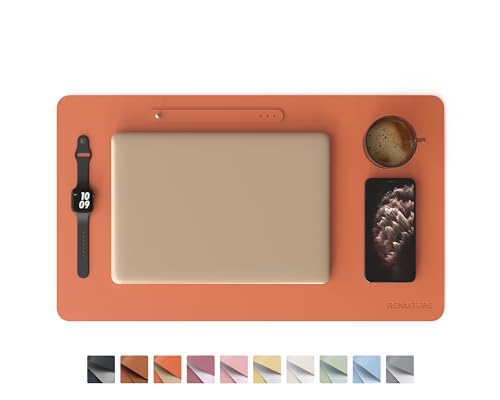RENMTURE PU Mouse Pad, Faux Leather Large Desk Pad, Home Work Office Accessories, Non-Slip Desk Mat, Waterproof Gaming Pad Desk Blotter (23.6" x 13.7", Orange) - color: Orange, size: 23.6" x 13.7"