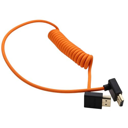HDMI 8K 4K ProRes Cable for Camera Monitor Gimbal, ATOMOS Ninja V Shinobi, Sony FX30 A7IV, Canon Lumix Nikon, BMPCC6K, FEELWORLD Portkeys SmallHD, Up Down Angled, 50cm Spiral - size: Down to UP Angled