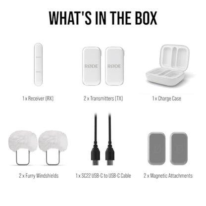 RØDE Wireless Micro - Compact Wireless Microphone, Two Mics with Charge Case for Smartphone Content Creation - USB-C, White - color: White