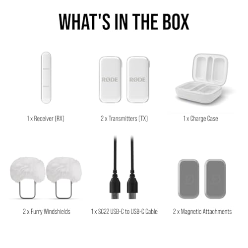 RØDE Wireless Micro - Compact Wireless Microphone, Two Mics with Charge Case for Smartphone Content Creation - USB-C, White | Dual Clip-on Transmitters, USB-C Receiver, Gainassist, Splashproof - color: White