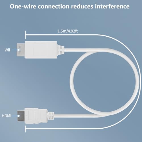 5ft WII to HDMI Converter Cable Adapter,for use with Full HD 1080P Devices with an HDMI Port,Compatible with WII,U,HDTV, Monitor (White) - color: White