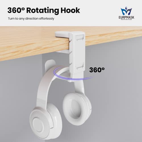3-in-1 PC Gaming Headset&Controller Holder - EURPMASK Headphone Stand w/Adjustable Clamp&2 Controller Holder&Rotating Arm&Cable Organizer, Universal PC Gaming Accessory Controller Headset Stand-White - color: White