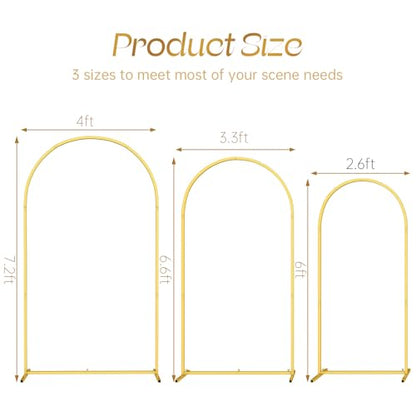 Toolterritary Set of 3 Metal Arch Backdrop Stand with Cover Set, (7.2FT, 6.6FT, 6FT Wedding Arch and Cover Set), Backdrop Arch for Party, Baby Shower, Birthday, and Graduation Ceremony - color: White, size: 7.2ft+6.6ft+6ft