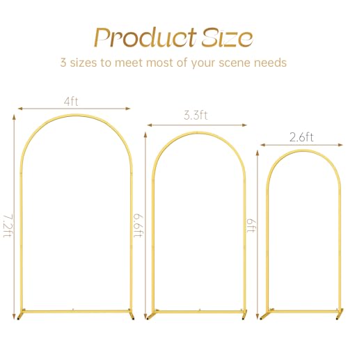 Set of 3 Metal Arch Backdrop Stand with Cover Set, (7.2FT, 6.6FT, 6FT Wedding Arch and Cover Set), Backdrop Arch for Party, Baby Shower, Birthday, and Graduation Ceremony - color: Yellow, size: 7.2ft+6.6ft+6ft