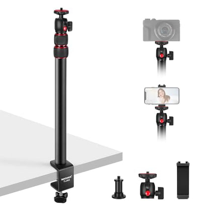 NEEWER Camera Desk Mount with Holder & 360° Ball Head, 17"-40"/43-102cm Telescopic C Clamp Table Light Stand 1/4" Screw, Desktop Stand 6.6lb/3kg Max Load for DSLR Camera, Webcam, Ring Light,TL283 - style: TL283 Red w/Phone Holder