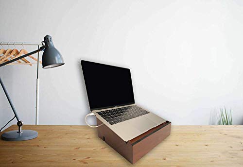 G.U.S. Laptop Stand and Organizer with Built-in Power Hub and Dry Erase Board. Perfect for Work from Home. Multifunctional and Sturdy with Redesigned Stand. (Walnut)